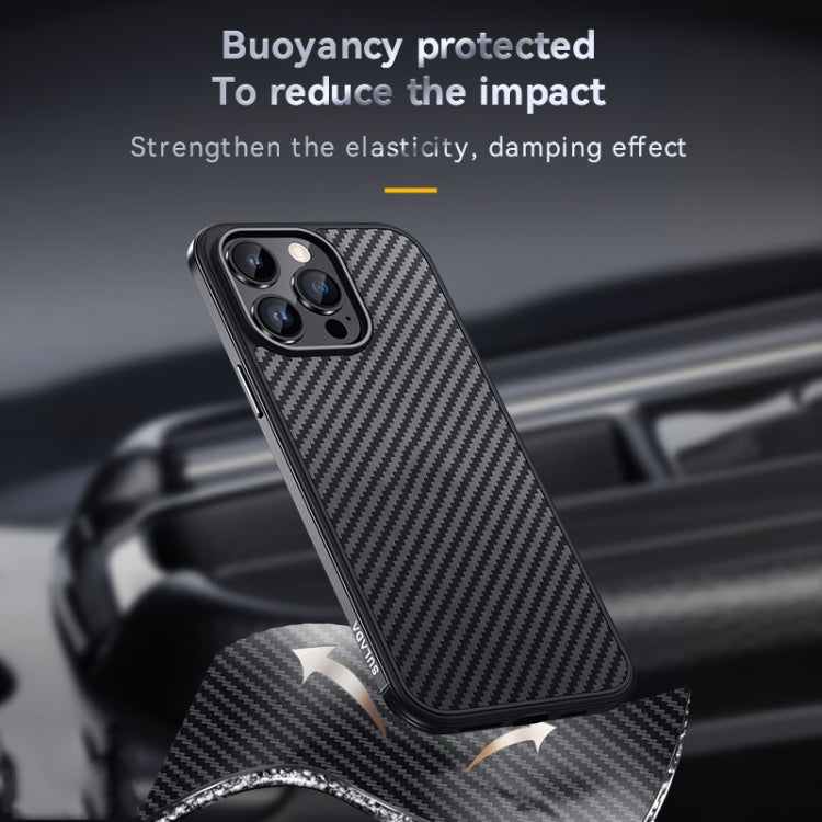 For iPhone 14 SULADA Carbon Fiber Textured Shockproof Metal + TPU Frame Case(Silver) - iPhone 14 Cases by SULADA | Online Shopping South Africa | PMC TechLife | Buy Now Pay Later Mobicred