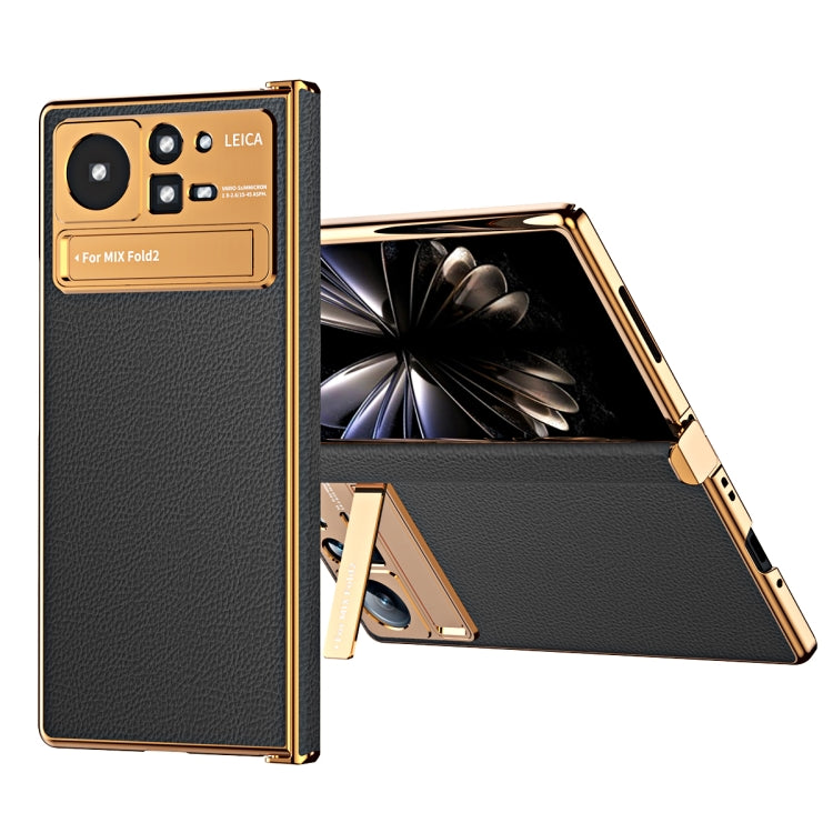 For Xiaomi Mix Fold 2 Electroplated Frame Plain Leather Phone Case(Black) - Xiaomi Cases by PMC TechLife | Online Shopping South Africa | PMC TechLife