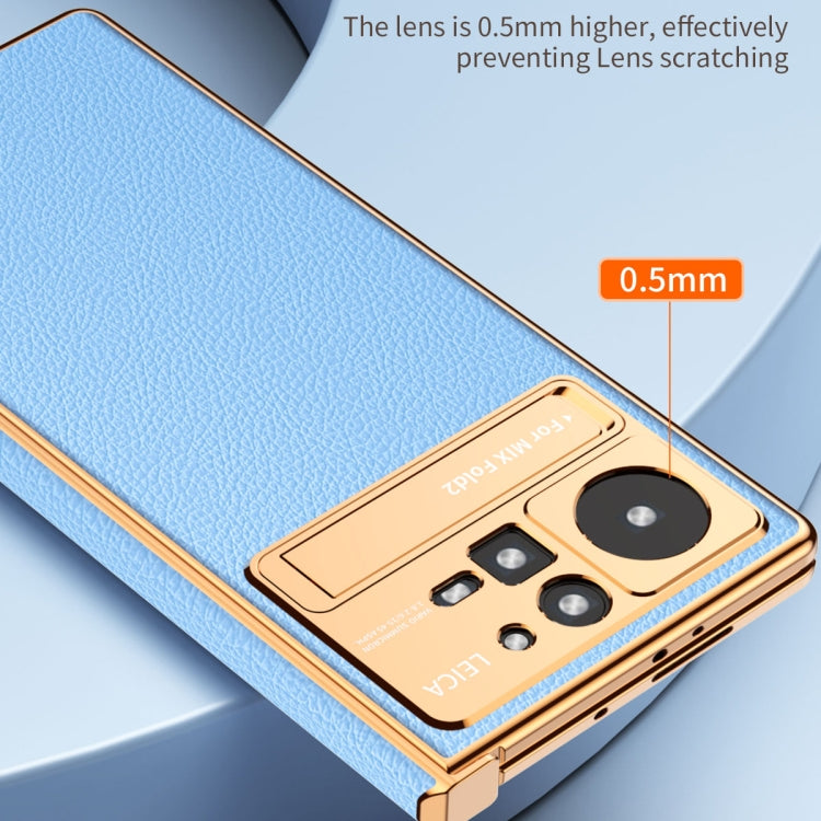 For Xiaomi Mix Fold 2 Electroplated Frame Plain Leather Phone Case(Champagne Gold) - Xiaomi Cases by PMC TechLife | Online Shopping South Africa | PMC TechLife