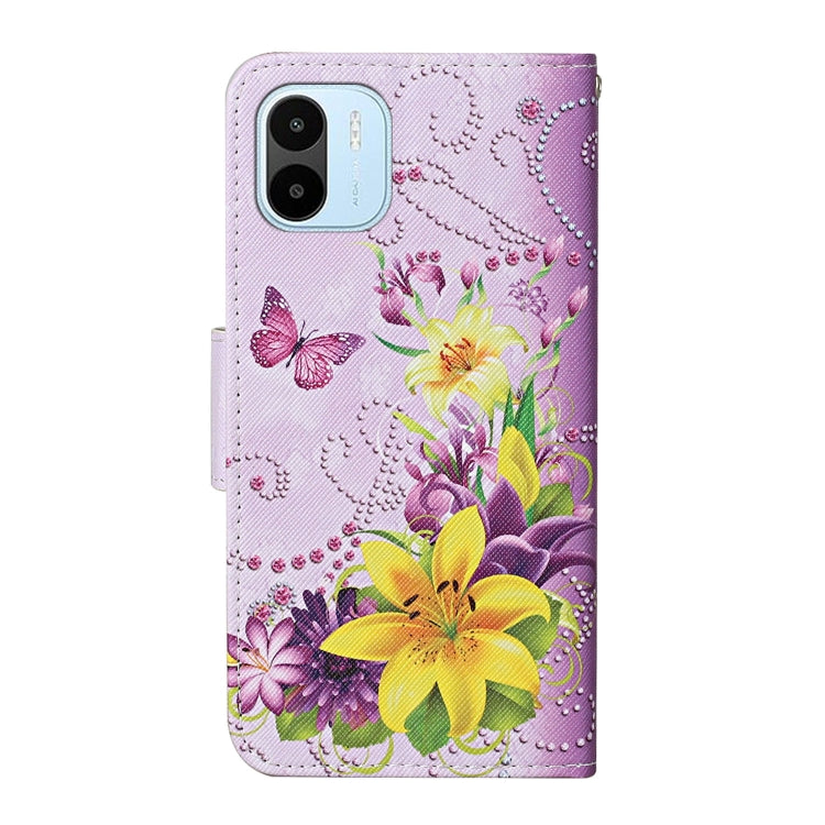 For Xiaomi Redmi A1 Colored Drawing Pattern Leather Phone Case(Yellow Flower Butterfly) - Xiaomi Cases by PMC Jewellery | Online Shopping South Africa | PMC Jewellery