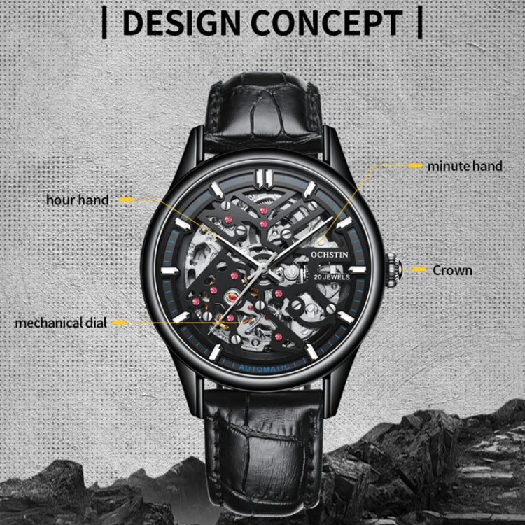 OCHSTIN 6020C Masterpiece Hollow Mechanical Men Watch(Gold-Black) - Leather Strap Watches by OCHSTIN | Online Shopping South Africa | PMC Jewellery | Buy Now Pay Later Mobicred