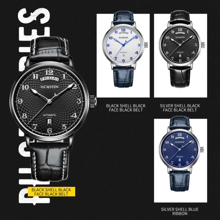 OCHSTIN 6141A Masterpiece Day-date Mechanical Men Watch(Blue-Blue) - Leather Strap Watches by OCHSTIN | Online Shopping South Africa | PMC Jewellery | Buy Now Pay Later Mobicred