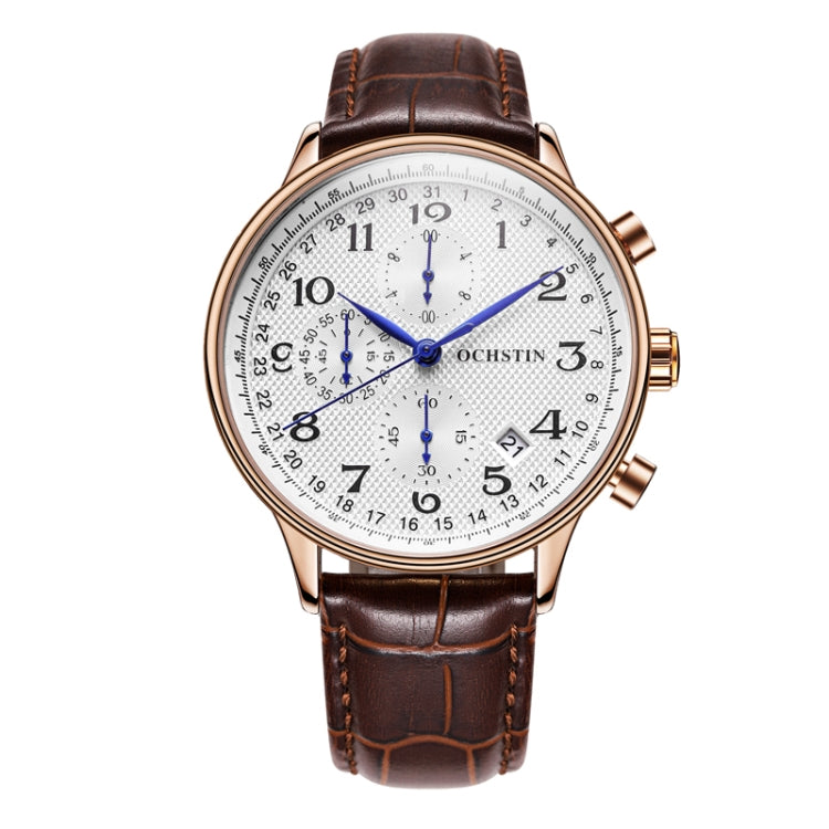 Ochstin 6050C Multifunctional Quartz Men Leather Watch(Rose Gold+Coffee) - Leather Strap Watches by OCHSTIN | Online Shopping South Africa | PMC Jewellery | Buy Now Pay Later Mobicred