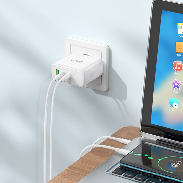 hoco N30 Glory PD 65W USB+ Dual USB-C/Type-C Interface Fast Charge Charger, EU Plug(White) - USB Charger by hoco | Online Shopping South Africa | PMC Jewellery | Buy Now Pay Later Mobicred