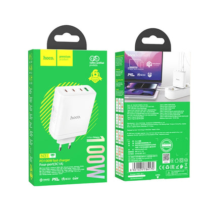 hoco N31 Leader PD 100W USB+Three USB-C/Type-C Interface Fast Charger, EU Plug(White) - USB Charger by hoco | Online Shopping South Africa | PMC Jewellery