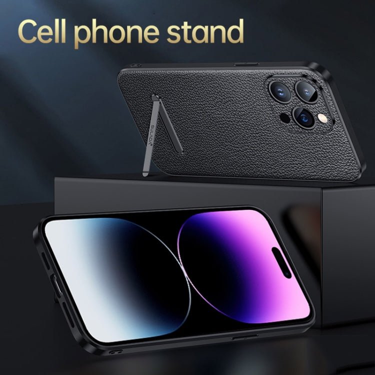 For iPhone 14 Pro SULADA Famous Artisan Series Litchi Leather PC + TPU Phone Case(Black) - iPhone 14 Pro Cases by SULADA | Online Shopping South Africa | PMC TechLife