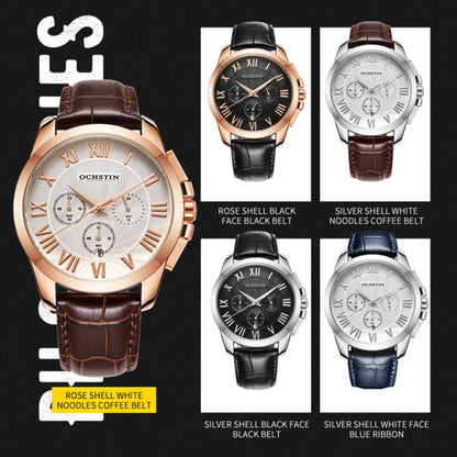 OCHSTIN 6059B Augustine Celebrity Series Multifunctional Quartz Waterproof Men Watch(Rose Gold+Coffee) - Leather Strap Watches by OCHSTIN | Online Shopping South Africa | PMC Jewellery | Buy Now Pay Later Mobicred