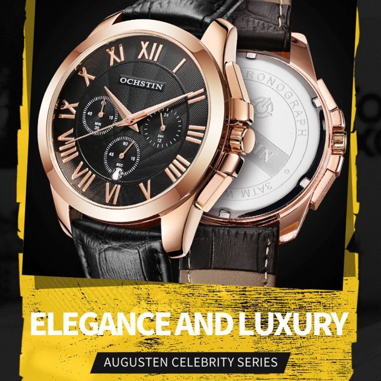 OCHSTIN 6059B Augustine Celebrity Series Multifunctional Quartz Waterproof Men Watch(Rose Gold+Coffee) - Leather Strap Watches by OCHSTIN | Online Shopping South Africa | PMC Jewellery | Buy Now Pay Later Mobicred