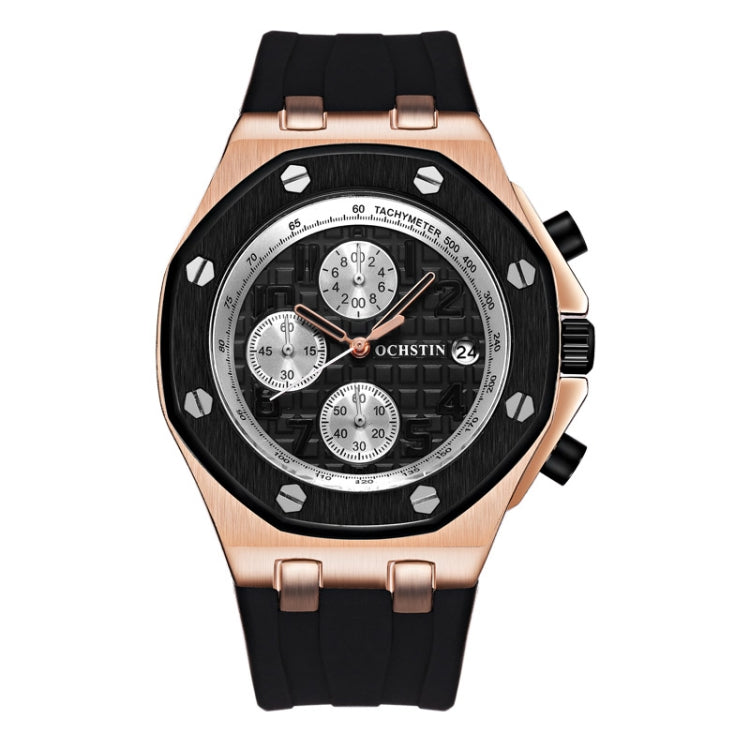 OCHSTIN 6100A Multifunctional Quartz Waterproof TPU Strap Men Watch(Rose Gold+Black) - Leather Strap Watches by OCHSTIN | Online Shopping South Africa | PMC Jewellery | Buy Now Pay Later Mobicred