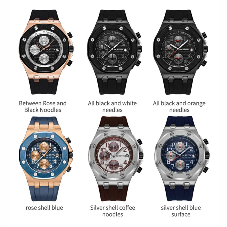 OCHSTIN 6100A Multifunctional Quartz Waterproof TPU Strap Men Watch(Rose Gold+Black) - Leather Strap Watches by OCHSTIN | Online Shopping South Africa | PMC Jewellery | Buy Now Pay Later Mobicred