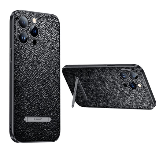 For iPhone 14 Pro SULADA Invisible Bracket Leather Back Cover Phone Case(Black) - iPhone 14 Pro Cases by SULADA | Online Shopping South Africa | PMC Jewellery | Buy Now Pay Later Mobicred