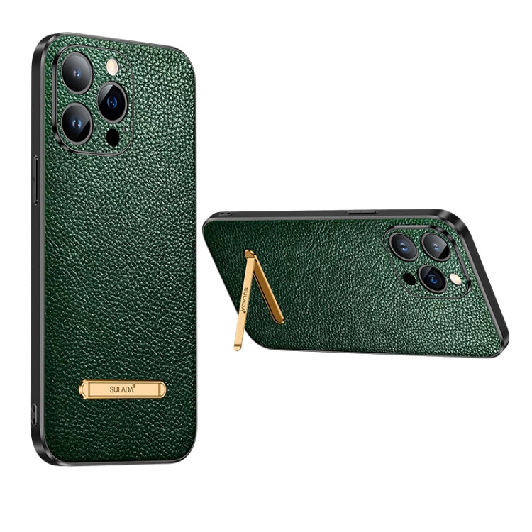 For iPhone 14 Pro SULADA Invisible Bracket Leather Back Cover Phone Case(Dark Green) - free shipping - PMC TechLife - Order now!