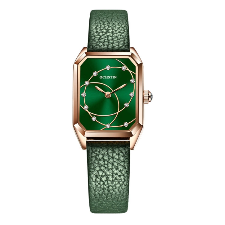 OCHSTIN 7008C Parangon Series Fashion Casual Leather Strap Quartz Watch(Rose Gold+Green) - Leather Strap Watches by OCHSTIN | Online Shopping South Africa | PMC Jewellery | Buy Now Pay Later Mobicred