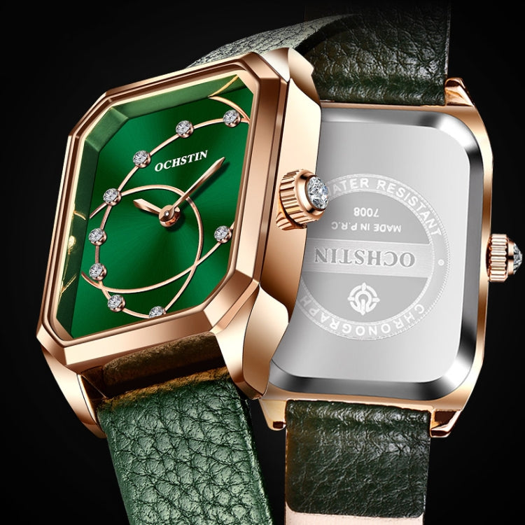 OCHSTIN 7008C Parangon Series Fashion Casual Leather Strap Quartz Watch(Rose Gold+Green) - Leather Strap Watches by OCHSTIN | Online Shopping South Africa | PMC Jewellery | Buy Now Pay Later Mobicred