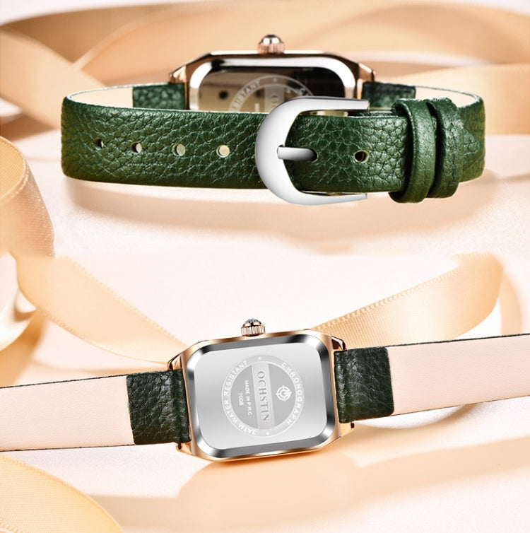 OCHSTIN 7008C Parangon Series Fashion Casual Leather Strap Quartz Watch(Rose Gold+Green) - Leather Strap Watches by OCHSTIN | Online Shopping South Africa | PMC Jewellery | Buy Now Pay Later Mobicred