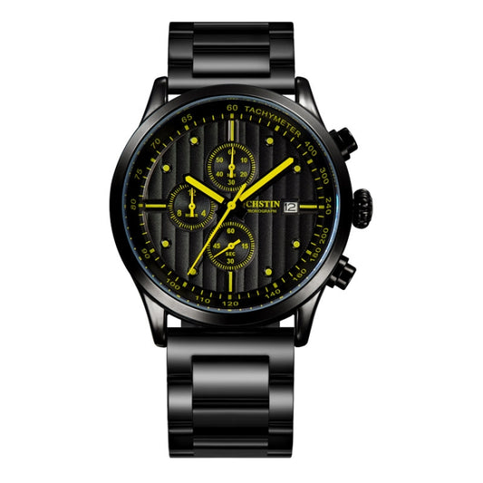 OCHSTIN 7244 Fashion Steel Strap Multifunctional Quartz Men Watch(Black Yellow) - Metal Strap Watches by OCHSTIN | Online Shopping South Africa | PMC Jewellery | Buy Now Pay Later Mobicred