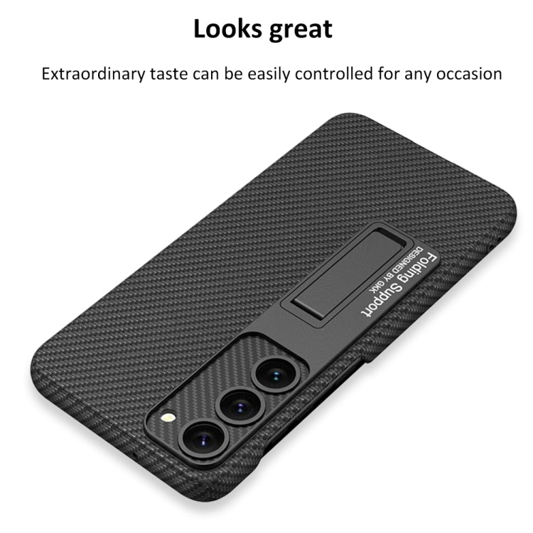 For Samsung Galaxy S23 5G GKK Plain Leather Shockproof Phone Case with Holder(Carbon Fiber) - Galaxy S23 5G Cases by GKK | Online Shopping South Africa | PMC Jewellery