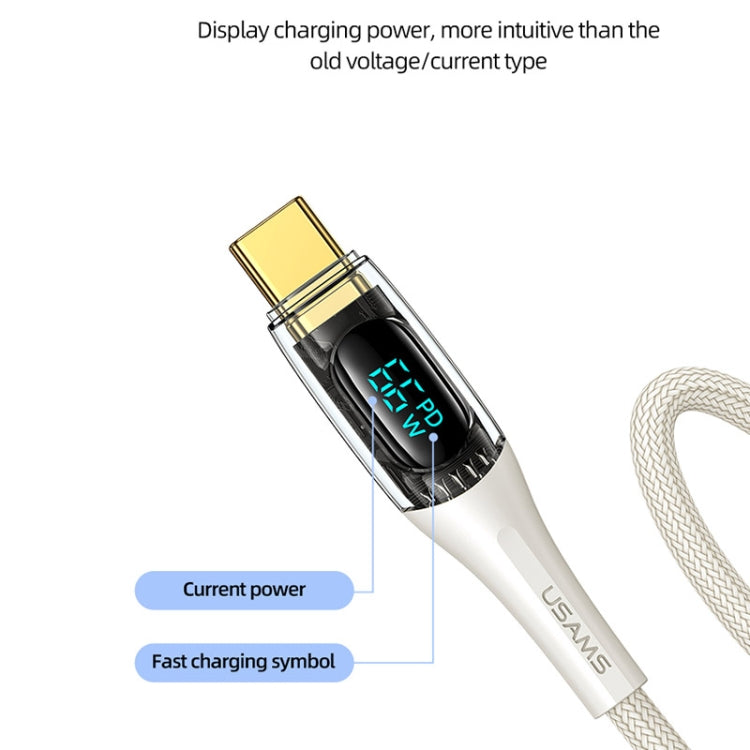 USAMS USB to Type-C 66W Aluminum Alloy Transparent Digital Display Fast Charge Data Cable, Cable Length:2m(Black) - USB-C & Type-C Cable by USAMS | Online Shopping South Africa | PMC Jewellery