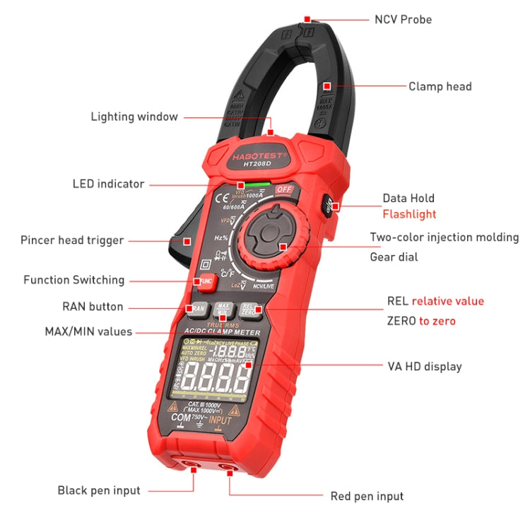 HABOTEST HT208A 1000A Clamp Multi-Function Anti-burning Digital Multimeter - free shipping - PMC TechLife - Order now!