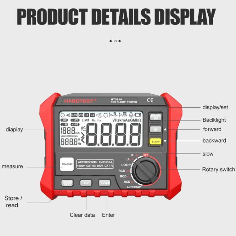 HABOTEST HT5910 Leakage Switch & Loop Resistance Tester - Battery & Resistance Tester by HABOTEST | Online Shopping South Africa | PMC Jewellery | Buy Now Pay Later Mobicred