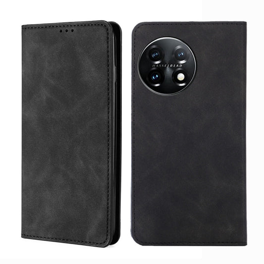 For OnePlus 11 Skin Feel Magnetic Horizontal Flip Leather Phone Case(Black) - OnePlus Cases by PMC Jewellery | Online Shopping South Africa | PMC Jewellery