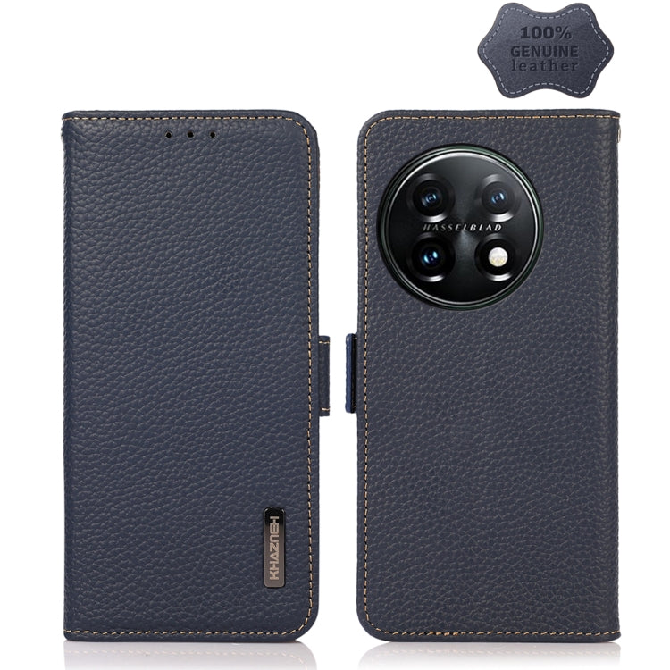For OnePlus 11 KHAZNEH Side-Magnetic Litchi Genuine Leather RFID Phone Case(Blue) - free shipping - PMC TechLife - Order now!
