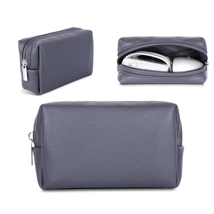 Leather Power Pack Charger Data Cable Mouse Digital Storage Bag(Dark Grey) - Digital Storage Bag by PMC TechLife | Online Shopping South Africa | PMC TechLife
