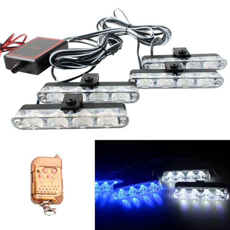 4 in 1 Car 16LEDs Grille Flash Lights Warning Lights with Wireless Remote Control(White Blue) - Warning Lights by PMC TechLife | Online Shopping South Africa | PMC TechLife | Buy Now Pay Later Mobicred