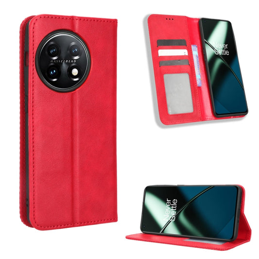 For OnePlus 11 5G Magnetic Buckle Retro Texture Leather Phone Case(Red) - OnePlus Cases by PMC Jewellery | Online Shopping South Africa | PMC Jewellery