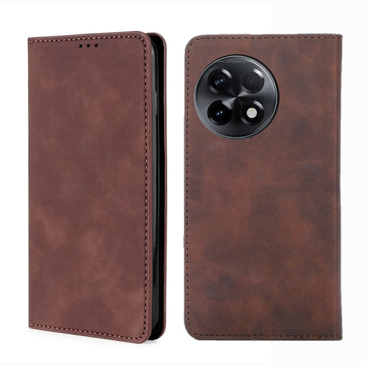 For OnePlus Ace 2/11R Skin Feel Magnetic Horizontal Flip Leather Phone Case(Dark Brown) - OnePlus Cases by PMC Jewellery | Online Shopping South Africa | PMC Jewellery