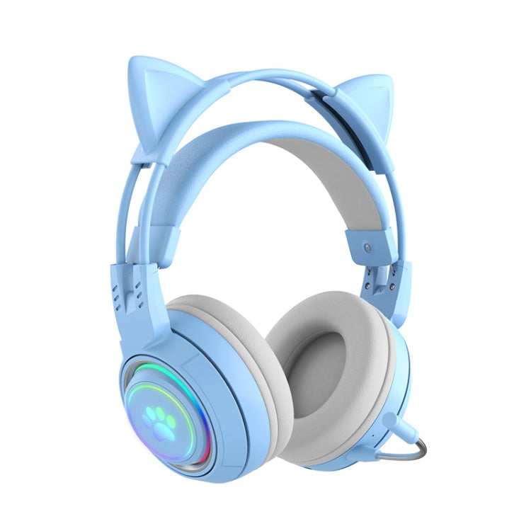 T25 RGB Stereo Cat Ear Bluetooth Wireless Headphones with Detachable Microphone(Blue) - Headset & Headphone by PMC TechLife | Online Shopping South Africa | PMC TechLife