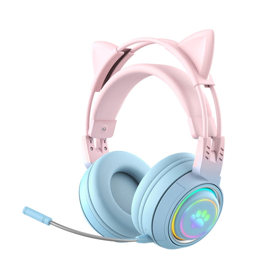 T25 RGB Stereo Cat Ear Bluetooth Wireless Headphones with Detachable Microphone(Pink+Blue) - Headset & Headphone by PMC Jewellery | Online Shopping South Africa | PMC Jewellery