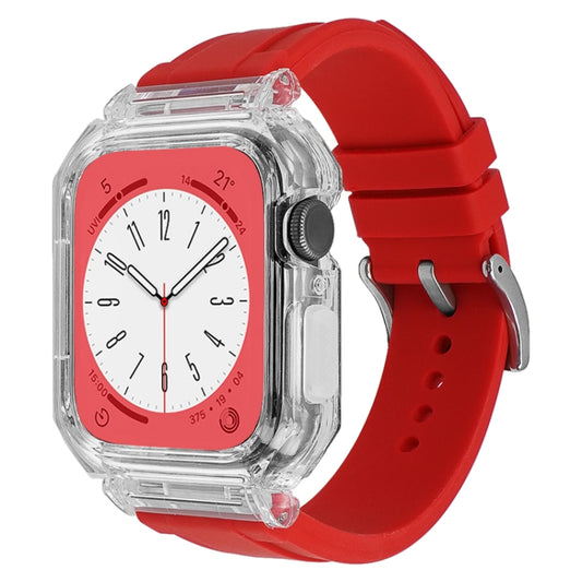 Crystal Clear Polycarbonate Case Silicone Watch Band For Apple Watch Series 8&7 45mm / SE 2&6&SE&5&4 44mm / 3&2&1 42mm(Red) - Watch Cases by PMC Jewellery | Online Shopping South Africa | PMC Jewellery | Buy Now Pay Later Mobicred