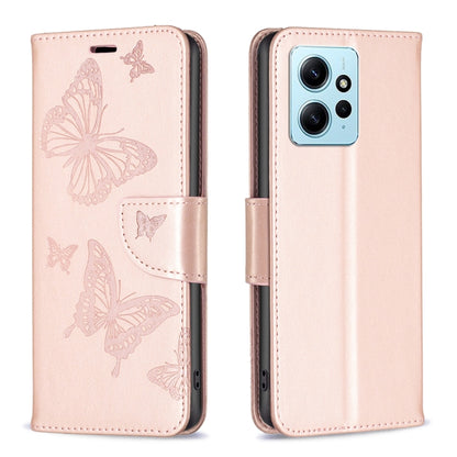 For Xiaomi Redmi Note 12 4G Global Two Butterflies Embossing Leather Phone Case(Rose Gold) - Note 12 Cases by PMC Jewellery | Online Shopping South Africa | PMC Jewellery