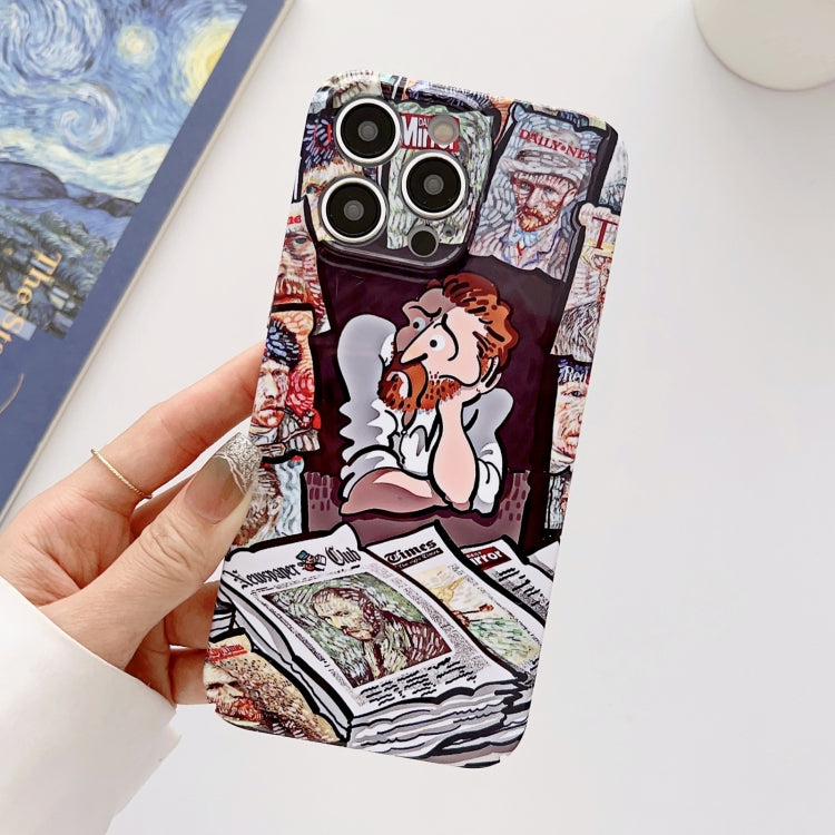For iPhone 14 Precise Hole Oil Painting Glossy PC Phone Case(Newspaper) - iPhone 14 Cases by PMC TechLife | Online Shopping South Africa | PMC TechLife