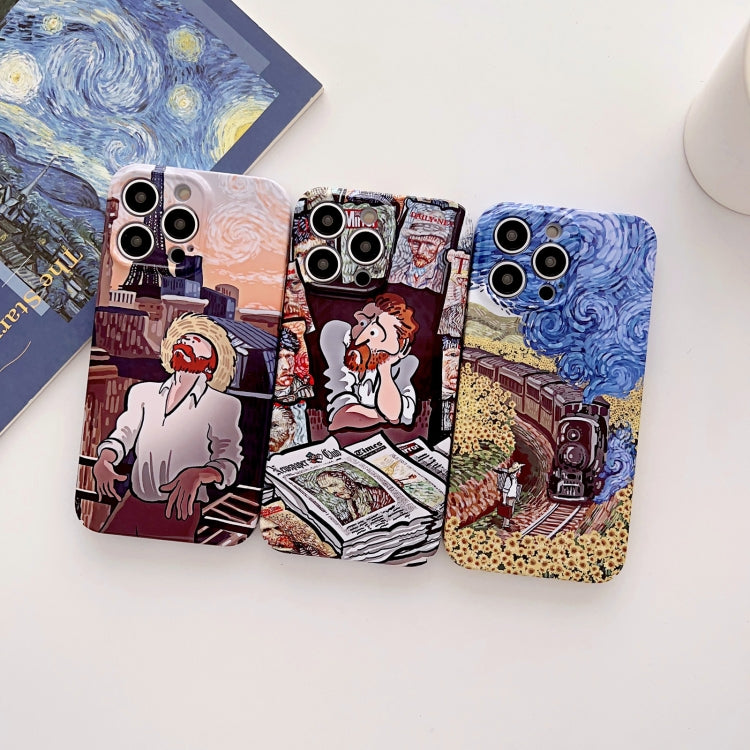 For iPhone 14 Pro Precise Hole Oil Painting Glossy PC Phone Case(Newspaper) - iPhone 14 Pro Cases by PMC TechLife | Online Shopping South Africa | PMC TechLife
