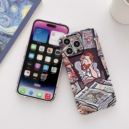 For iPhone 12 Precise Hole Oil Painting Glossy PC Phone Case(Newspaper) - iPhone 12 / 12 Pro Cases by PMC Jewellery | Online Shopping South Africa | PMC Jewellery