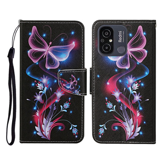 For Xiaomi Redmi 12C Colored Drawing Pattern Flip Leather Phone Case(Fluorescent Butterfly) - Xiaomi Cases by PMC Jewellery | Online Shopping South Africa | PMC Jewellery