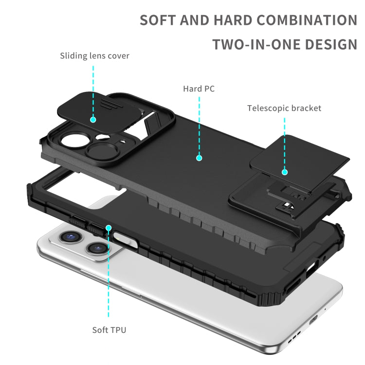 For Xiaomi Redmi Note 12 5G / Poco X5 Stereoscopic Holder Sliding Camshield Phone Case(Black) - free shipping - PMC TechLife - Order now!