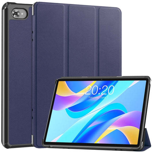 For Teclast M40 Plus Custer Pure Color 3-Fold Holder Leather Tablet Case(Dark Blue) - Teclast by PMC Jewellery | Online Shopping South Africa | PMC Jewellery