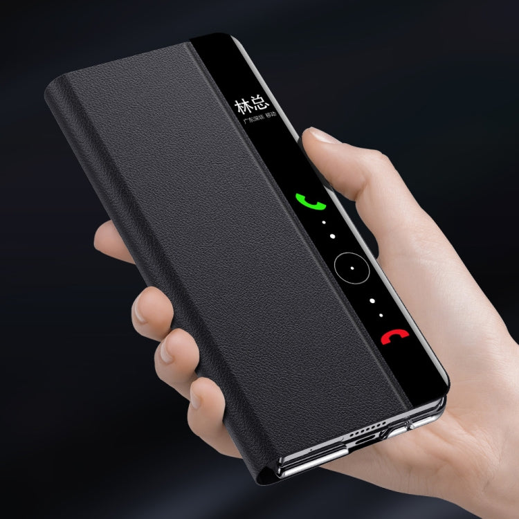 For Huawei Mate X3 Plain Magnetic Phone Case with Smart View Window & Holder(Black) - free shipping - PMC TechLife - Order now!