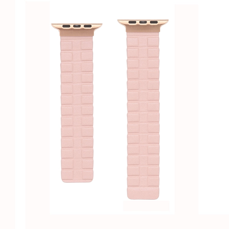 Square Two-section Leather Magnetic Watch Band For Apple Watch Ultra 49mm / Series 8&7 45mm / SE 2&6&SE&5&4 44mm / 3&2&1 42mm(Rose Pink) - Smart Wear by PMC Jewellery | Online Shopping South Africa | PMC Jewellery