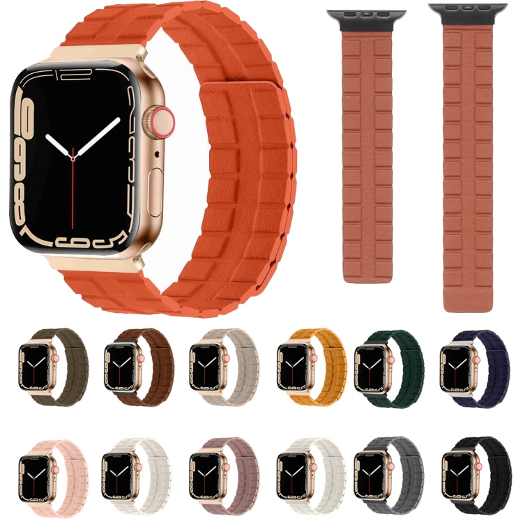 Square Two-section Leather Magnetic Watch Band For Apple Watch Series 8&7 41mm / SE 2&6&SE&5&4 40mm / 3&2&1 38mm(Brown) - Smart Wear by PMC Jewellery | Online Shopping South Africa | PMC Jewellery