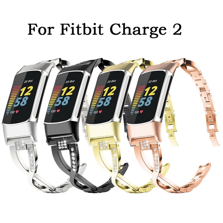 For Fitbit Charge 2 Diamond Metal Watch Band(Black) - Smart Wear by PMC TechLife | Online Shopping South Africa | PMC TechLife