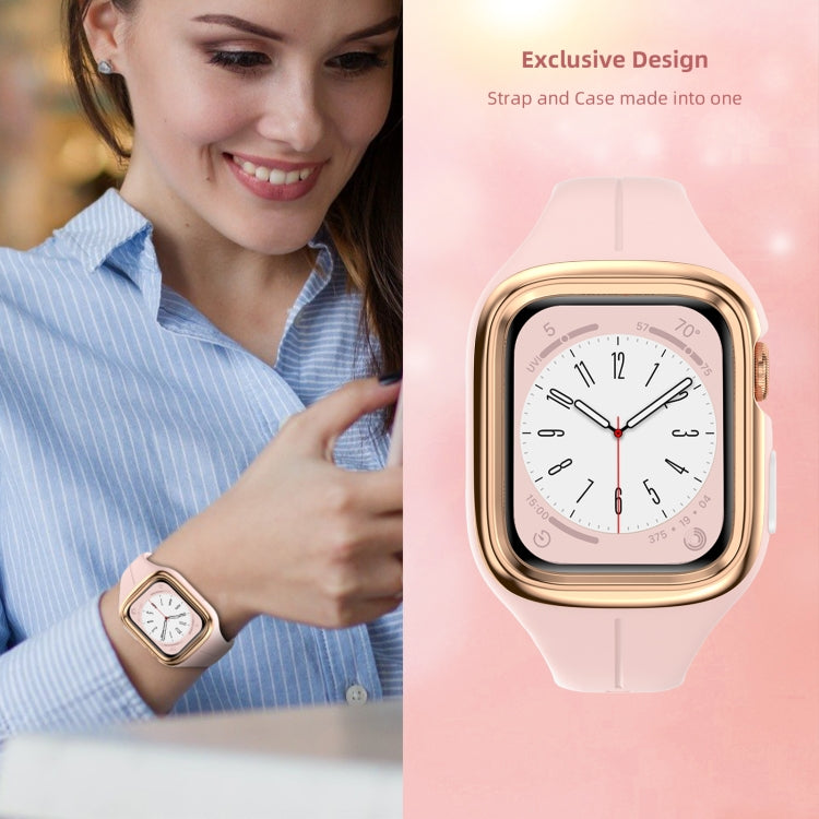 Stainless Steel Frame Silicone Watch Band For Apple Watch Series 8&7 41mm / SE 2&6&SE&5&4 40mm / 3&2&1 38mm(Pink) - Smart Wear by PMC Jewellery | Online Shopping South Africa | PMC Jewellery