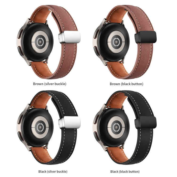 20mm Folding Buckle Plain Weave Genuine Leather Watch Band(Brown+Silver) - Smart Wear by PMC TechLife | Online Shopping South Africa | PMC TechLife