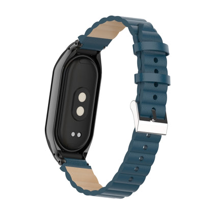 For Xiaomi Mi Band 8 Integrated Metal Case + Bamboo Leather Watch Band(Navy Blue) - Smart Wear by PMC Jewellery | Online Shopping South Africa | PMC Jewellery