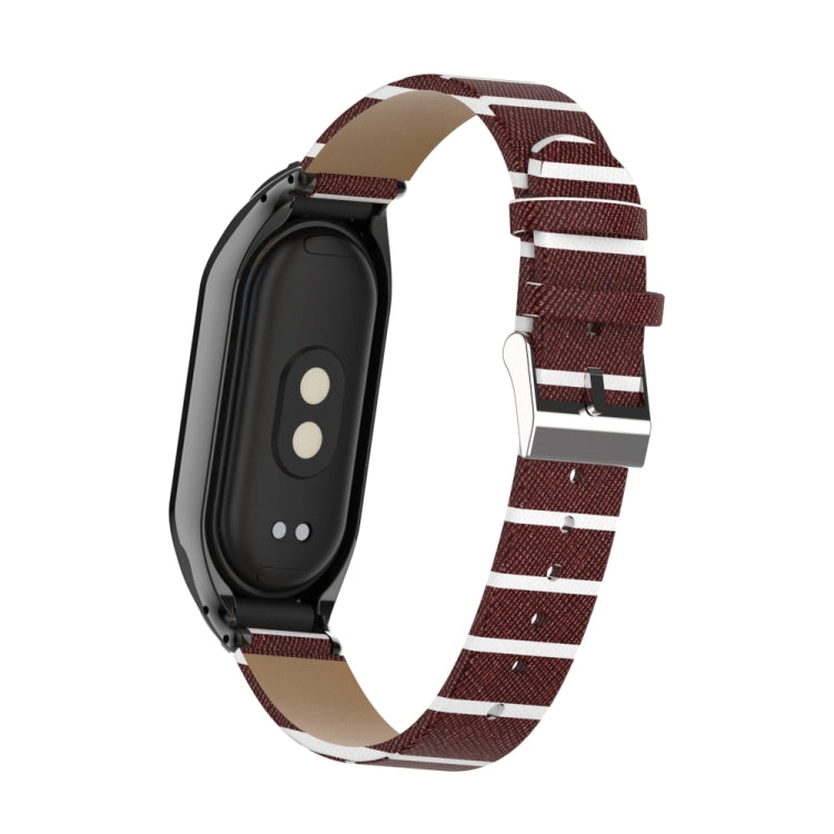 For Xiaomi Mi Band 8 Integrated Metal Case + Secondary Color Leather Watch Band(Coffee) - Smart Wear by PMC Jewellery | Online Shopping South Africa | PMC Jewellery
