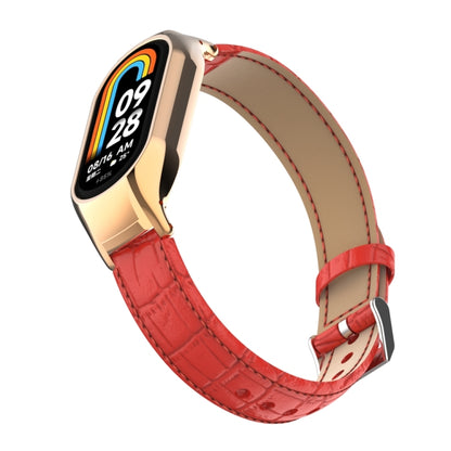 For Xiaomi Mi Band 8 Integrated Metal Case + Cocodile Texture Leather Watch Band(Red) - Smart Wear by PMC Jewellery | Online Shopping South Africa | PMC Jewellery