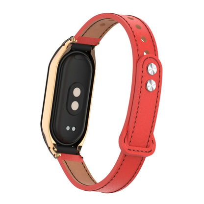 For Xiaomi Mi Band 8 Integrated Metal Case + Double Nail Microfiber Leather Watch Band(Red) - Smart Wear by PMC Jewellery | Online Shopping South Africa | PMC Jewellery